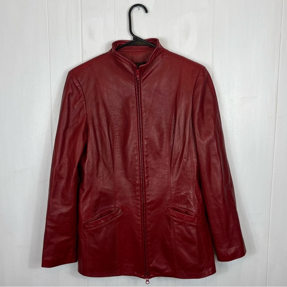 Danier Cherry Red Leather Jacket Sz XS - Picture 2 of 9